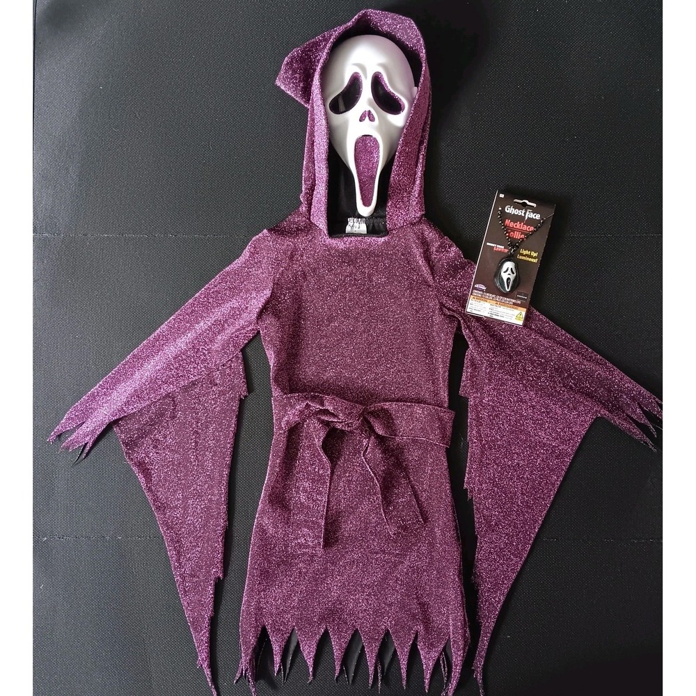 Spirit Halloween Glitter Ghost Face Child Costume Complete Outfit SMALL Necklace